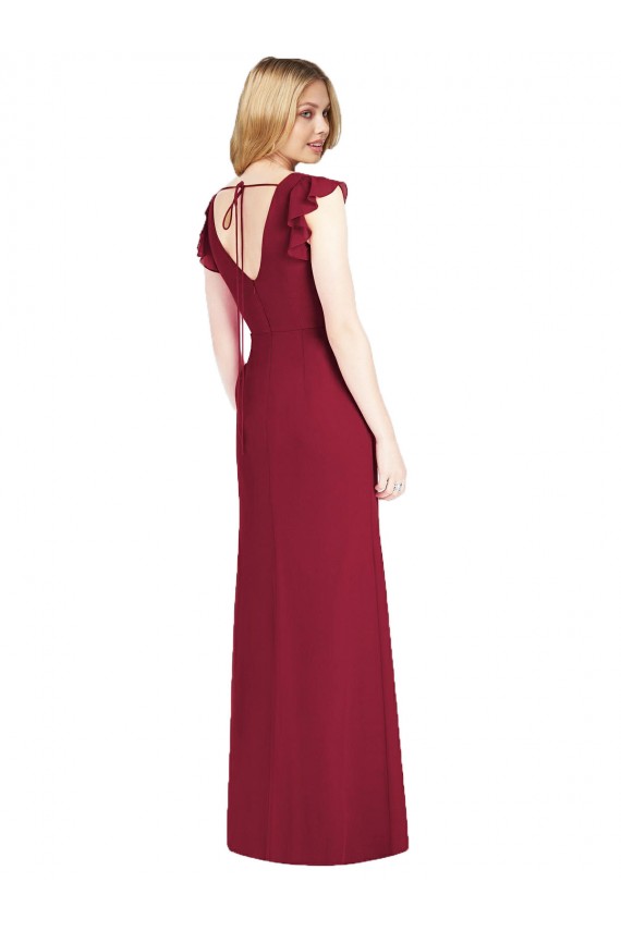 Ruffled Sleeves Mermaid Chiffon Bridesmaid Dress with Front Slit for Sale