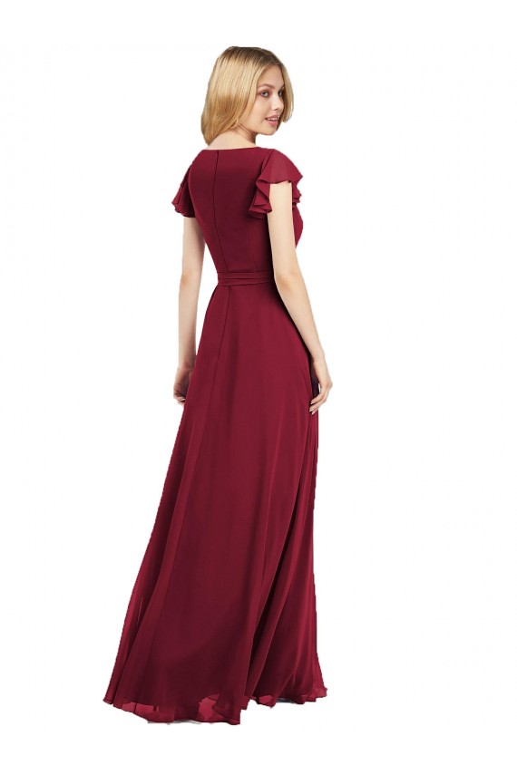Flutter Sleeves Faux Wrap Chiffon Bridesmaid Dress for Sale