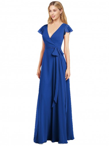 Flutter Sleeves Faux Wrap Chiffon Bridesmaid Dress for Sale