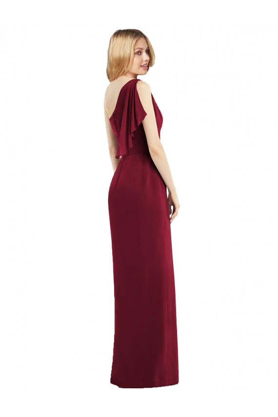 One Shoulder Chiffon Bridesmaid Dress with Draped Front Slit for Sale