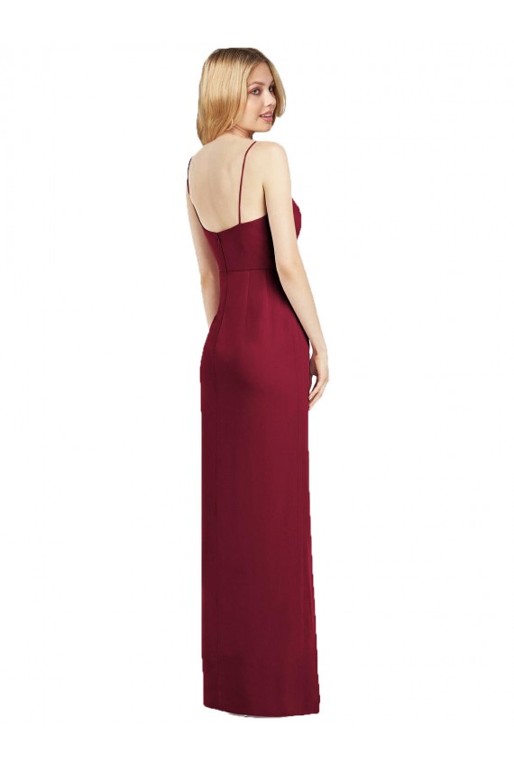 Spaghetti Strap Draped Skirt Chiffon Bridesmaid Dress with Front Slit for Sale
