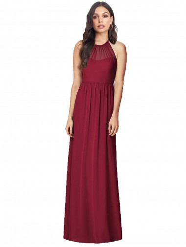 Halter Neck Full-Length Shirred Chiffon Bridesmaid Dress for Sale