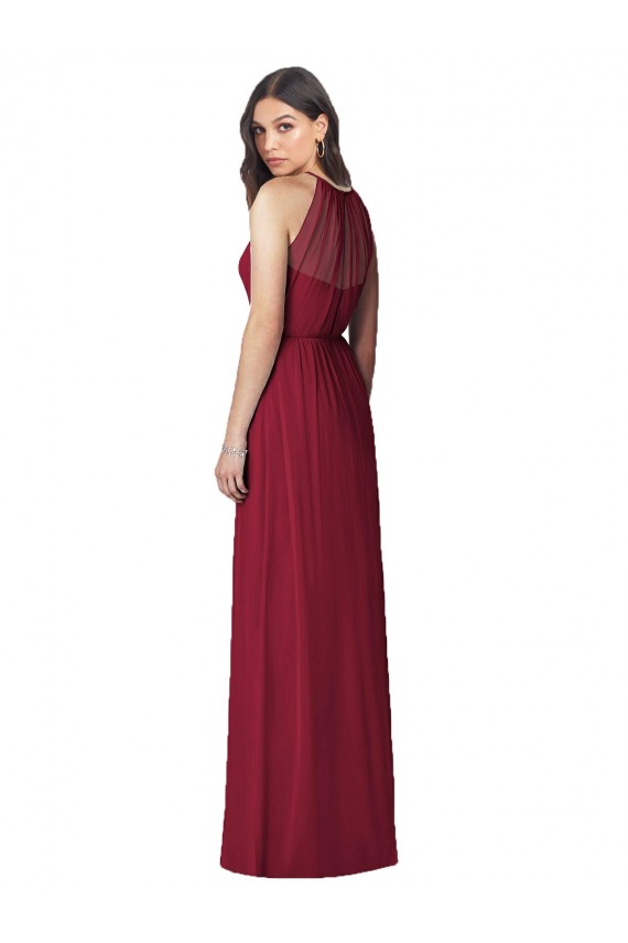 Halter Neck Full-Length Shirred Chiffon Bridesmaid Dress for Sale