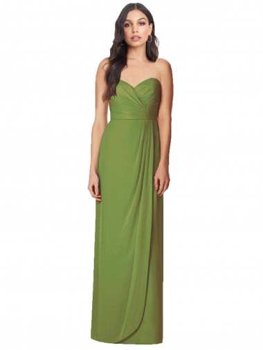 Side Front Slit Draped Strapless Chiffon Bridesmaid Dress for Sale