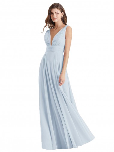 Plunge Deep V-Neckline Low Back Chiffon Bridesmaid Ress for Sale