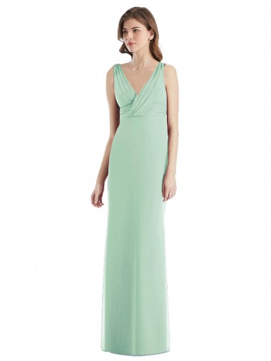 Sleek Open Back Chiffon V-Neck Bridesmaid Dress for Sale