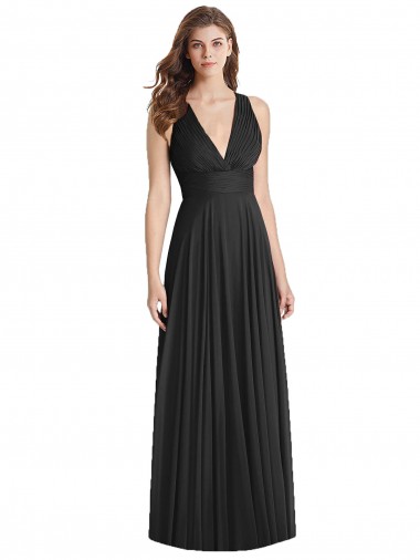 Full Length V-Neck Chiffon Bridesmaid Dress with Wide Criss Cross Straps for Sale