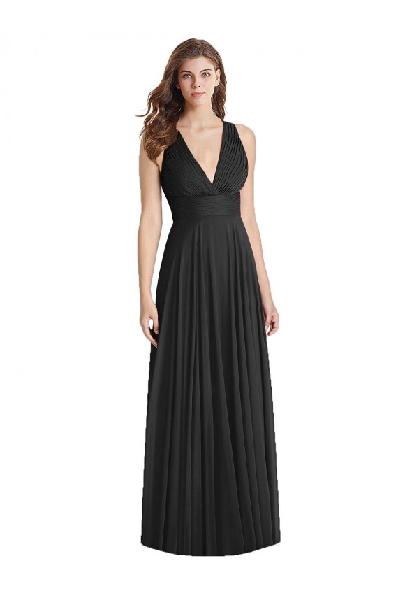 Full Length V-Neck Chiffon Bridesmaid Dress with Wide Criss Cross Straps for Sale