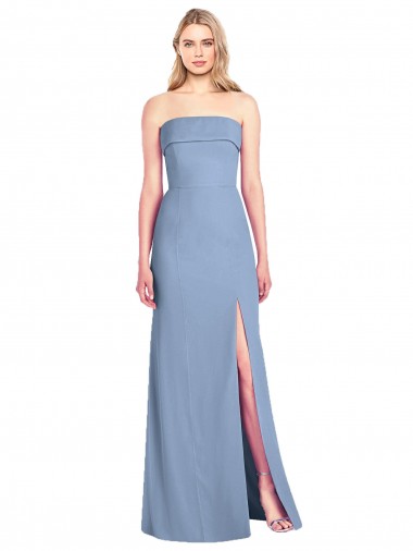 Trumpet Full Length Strapless Chiffon Bridesmaid Dress with Slit for Sale