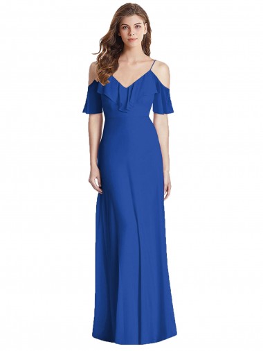 Ruffled Cold-Shoulder Chiffon Maxi Bridesmaid Dress for Sale