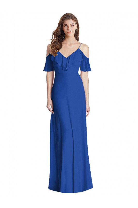 Ruffled Cold-Shoulder Chiffon Maxi Bridesmaid Dress for Sale