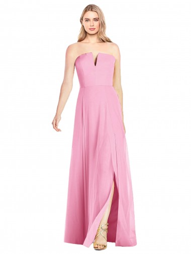 Strapless Notch Chiffon Maxi Bridesmaid Dress for Sale