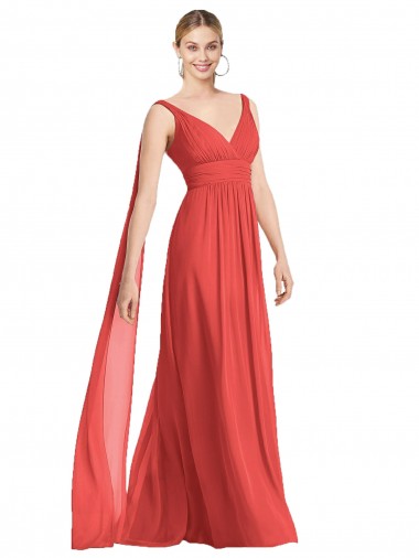 Full-Length V-Neck Chiffon Bridesmaid Dress Streamers Back for Sale