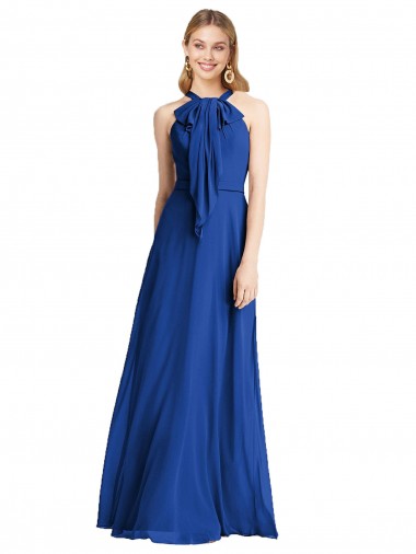 Plunging V-Back Long Full Length Chiffon Bridesmaid Dress for Sale