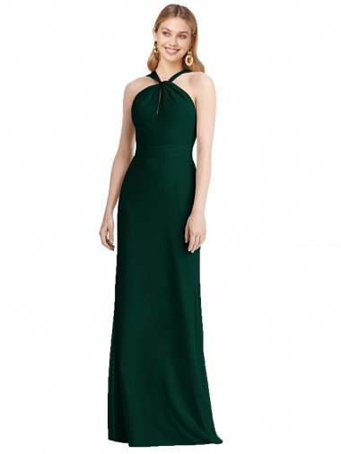 Sleek Full-Length Twist Halter Chiffon Bridesmaid Dress for Sale