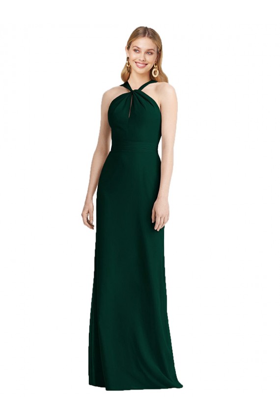 Sleek Full-Length Twist Halter Chiffon Bridesmaid Dress for Sale