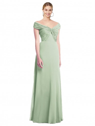 Draped Off the Shoulder Lux Chiffon Bridesmaid Dress for Sale