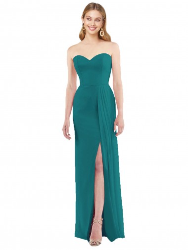 Sweetheart Neckline Lux Chiffon Bridesmaid Dress with Side Slit for Sale
