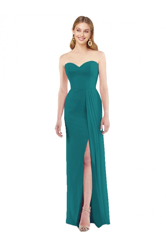 Sweetheart Neckline Lux Chiffon Bridesmaid Dress with Side Slit for Sale