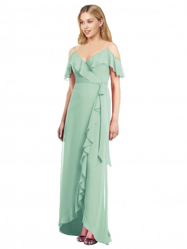 High Low Off the Shoulder Wrap Chiffon Bridesmaid Dress  for Sale