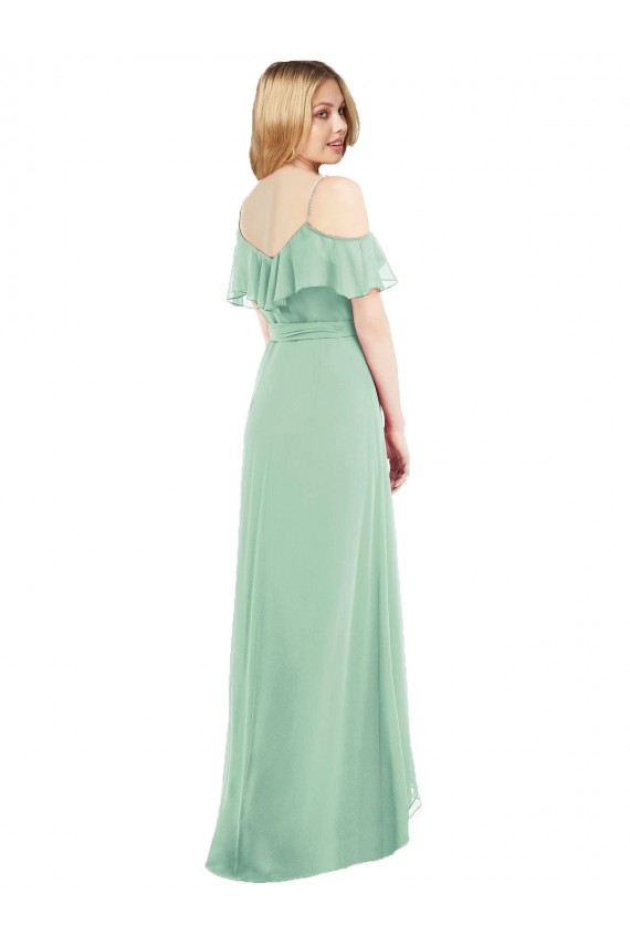 High Low Off the Shoulder Wrap Chiffon Bridesmaid Dress  for Sale