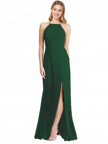 High-Neck Maxi Bridesmaid Dress with Front Slit for Sale