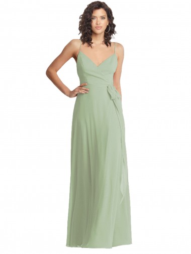 V-Neck Low Back Maxi Formal Wrap Chiffon Bridesmaid Dress for Sale