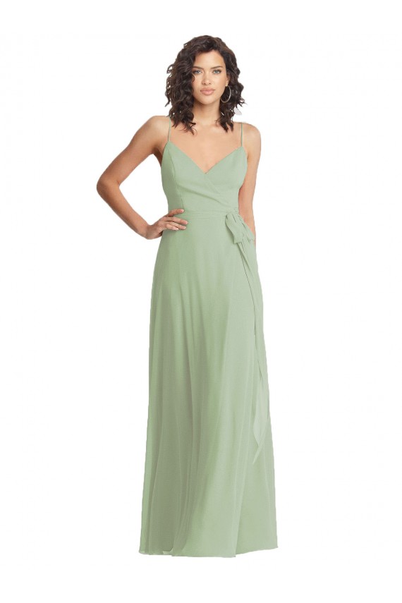 V-Neck Low Back Maxi Formal Wrap Chiffon Bridesmaid Dress for Sale