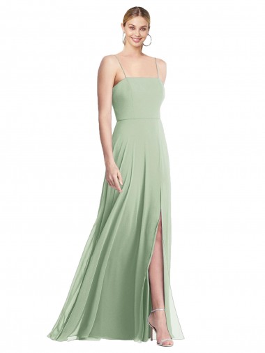 Sleek Spaghetti Straps Low Back Square Neck Maxi Formal Chiffon Bridesmaid Dress for Sale