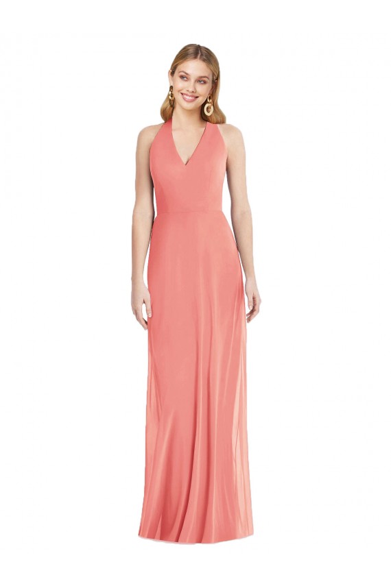 V-Neck Halter Chiffon Maxi Formal Bridesmaid Dress Open Back for Sale