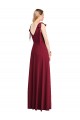 Full Length Bow-Shoulder V-Back Chiffon Bridesmaid Dress with Front Slit for Sale