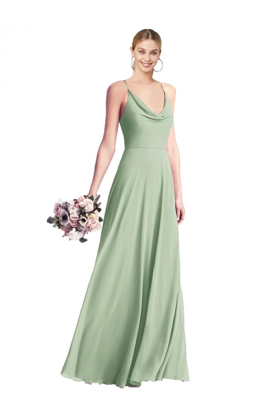 Cowl Neck Criss Cross Back Chiffon Maxi Bridesmaid Dress for Sale