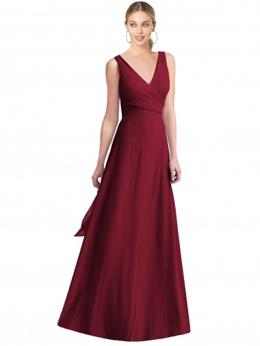 Sleeveless V-Neck Chiffon Wrap Bridesmaid Dress for Sale