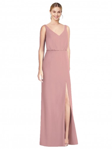 Blouson Bodice Chiffon Bridesmaid Dress with Front Slit for Sale