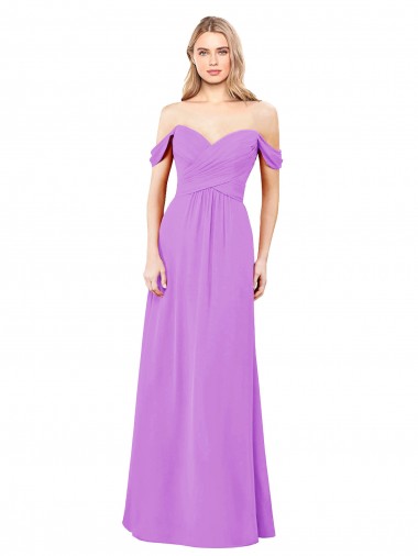 Off The Shoulder Draped Sleeves A-Line Chiffon Bridesmaid Dress for Sale