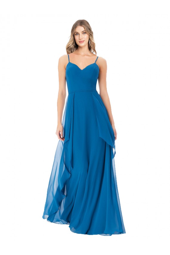 Simple Sweetheart Chiffon Bridesmaid Dress with Cascading Overlay for Sale