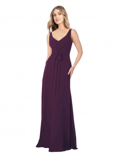 Long Chiffon Bridesmaid Dress with Front Bow for Sale