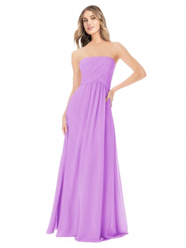 Draped Strapless Floor Length Chiffon Bridesmaid Dress for Sale