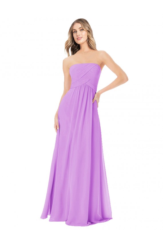 Draped Strapless Floor Length Chiffon Bridesmaid Dress for Sale