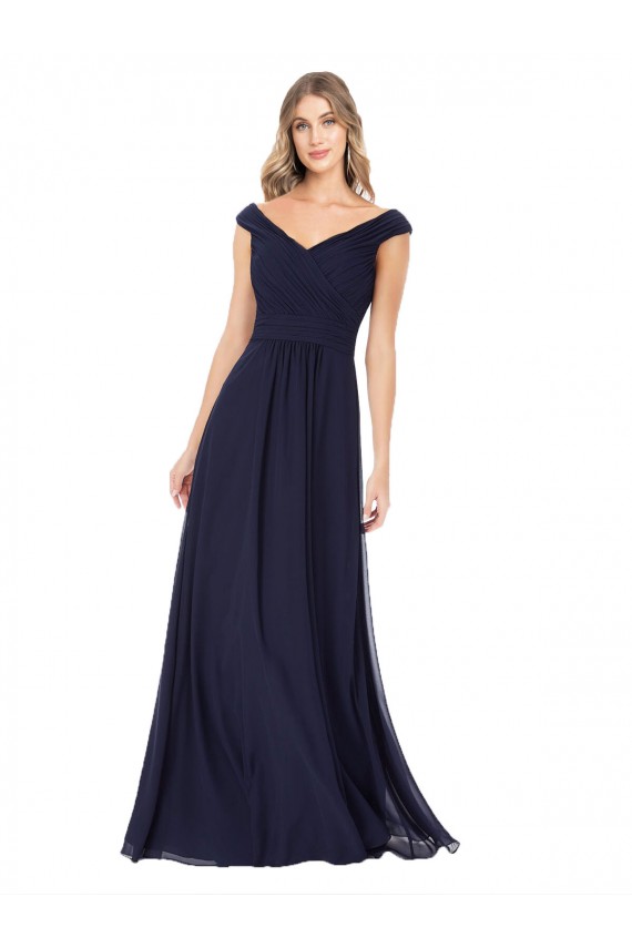 Off the Shoulder Classic Chiffon Bridesmaid Dress with Draped Bodice for Sale
