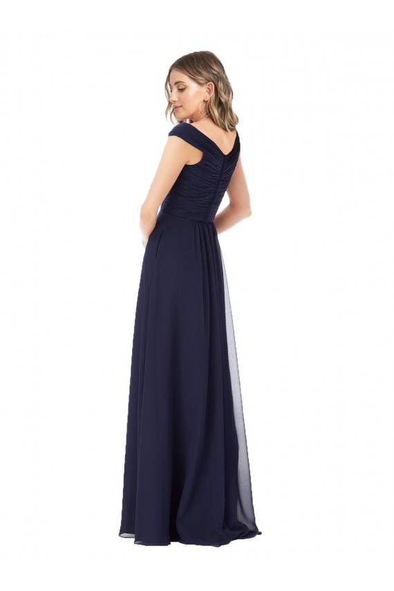 Off the Shoulder Classic Chiffon Bridesmaid Dress with Draped Bodice for Sale