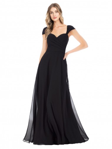 Sweetheart Cap Sleeves Chiffon Bridesmaid Dress for Sale