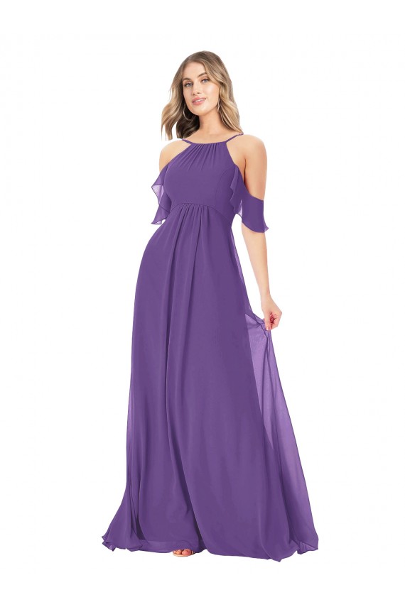 Cold Shoulder Flutter Sleeves Chiffon Bridesmaid Dress for Sale