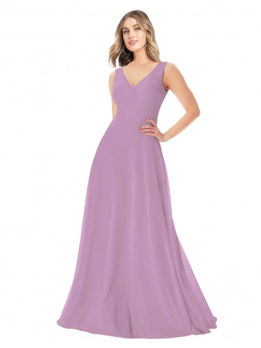 Simple Chiffon V-Neck Bridesmaid Dress with Draped V-Back for Sale