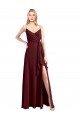 Spaghetti Straps V-Neck Long Chiffon Bridesmaid Dress with Side Slit for Sale