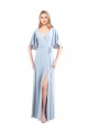V-Neckline and Cascading Flutter Sleeves Chiffon Bridesmaid Dress with Front Slit for Sale