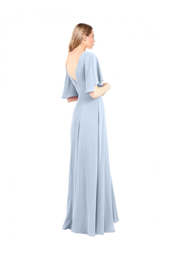 V-Neckline and Cascading Flutter Sleeves Chiffon Bridesmaid Dress with Front Slit for Sale