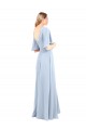 V-Neckline and Cascading Flutter Sleeves Chiffon Bridesmaid Dress with Front Slit for Sale