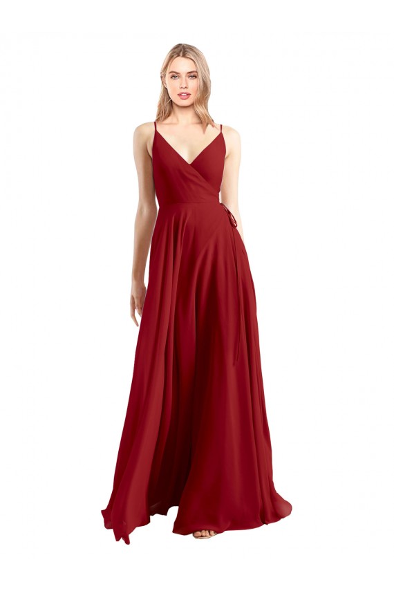 A-Line Spaghetti Straps V-Neckline Chiffon Bridesmaid Dress Open Back for Sale