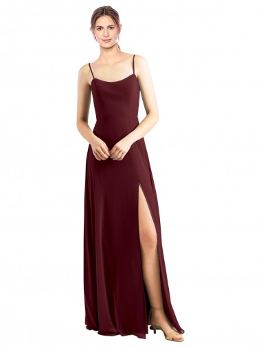 Sleek Fit and Flare Long Scoop Neck Chiffon Bridesmaid Dress with High Side Slit for Sale
